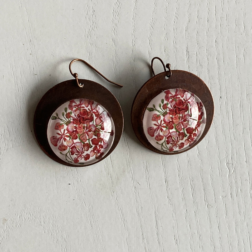 Round Copper Earrings with Glass - Gulmohar