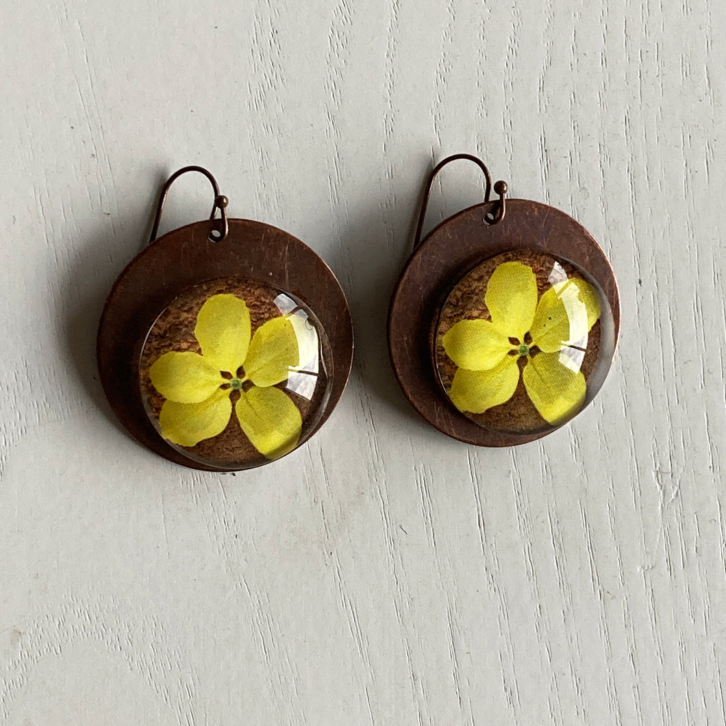 Round Copper Earrings with Glass - Laburnum